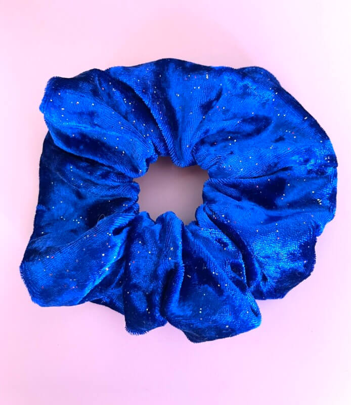 Scrunchie veloute glitter blue